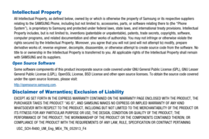Page 2USC_SCH-R480_UM_Eng_ME4_TN_052913_F4
Intellectual Property
All Intellectual Property, as defined below, owned by or which is otherwise the property of Samsung or its respective suppliers
relating to the SAMSUNG Phone, including but not limited to, accessories, parts, or software relating there to (the “Phone
System”), is proprietary to Samsung and protected under federal laws, state laws, and international treaty provisions. Intellectual
Property includes, but is not limited to, inventions (patentable or...