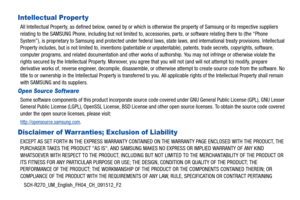 Page 2SCH-R270_UM_English_FH04_CH_091512_F2
Intellectual Property
All Intellectual Property, as defined below, owned by or which is otherwise the property of Samsung or its respective suppliers  
relating to the SAMSUNG Phone, including but not limited to, accessories, parts, or software relating there to (the “Phone 
System”), is proprietary to Samsung and protected under federal  laws, state laws, and international treaty provisions. Intellectual 
Property includes, but is not limited to, inventions...