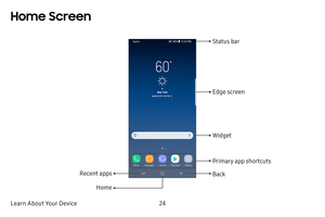 Page 31Learn About Your Device24
Home Screen
Status bar
Widget
Primary app shortcuts
BackRecent apps
Home 
Edge screen 