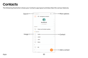 Page 8780
Apps
Contacts
The following illustration shows your Contacts app layout and describes the various features.
More optionsSearch
Contact
Add a contact
Image 