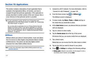 Page 142137
Section 10: Applications
This section contains a description of each application that is 
available in the Applications Menu, its function, and how to 
navigate through that particular application. If the application is 
already described in another section of this user manual, then a 
cross reference to that particular section is provided.
Tip: To open applications quickly, add the icons of frequently-used 
applications to one of the Home screens. For details, see “Customizing 
Your Home Screen” on...