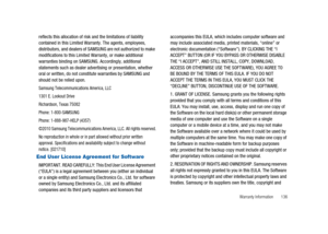 Page 141Warranty Information 136
reflects this allocation of risk and the limitations of liability
contained in this Limited Warranty. The agents, employees,
distributors, and dealers of SAMSUNG are not authorized to make
modifications to this Limited Warranty, or make additional
warranties binding on SAMSUNG. Accordingly, additional
statements such as dealer advertising or presentation, whether
oral or written, do not constitute warranties by SAMSUNG and
should not be relied upon.
Samsung Telecommunications...