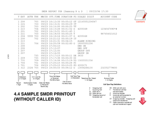 Page 584.4 SAMPLE SMDR PRINTOUT
(WITHOUT CALLER ID)
4.4.1
   