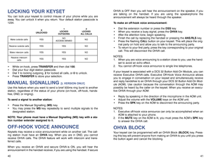 Page 24OHVA is OFF then you will hear the announcement on the speaker, if you
are talking on the handset. If you are using the speakerphone the
announcement will always be heard through the speaker.
To make an off-hook voice announcement:
 Dial the extension number or press the DSSkey.
 When you receive a busy signal, press the OHVAkey.
 After the attention tone, begin speaking.
 Finish the call by replacing the handset or pressing the ANS/RLSkey.
 Press the flashing CALLbutton on your keyset. This will...