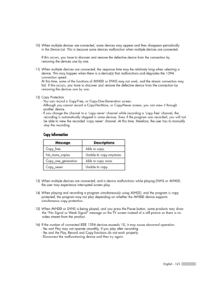 Page 125English - 125
10) When multiple devices are connected, some devices may appear and then disappear periodically 
in the Device List. This is because some devices malfunction when multiple devices are connected.
If this occurs, you have to discover and remove the defective device from the connection by 
removing the devices one by one.  
11)  When multiple devices are connected, the response time may be relatively long when selecting a 
device. This may happen when there is a device(s) that malfunctions...