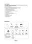 Page 6
English - 6

Checking Parts
Owner’s InstructionsRemote Control (BP59-00123A)/ 
AAA Batteries Warranty Card/ 
Registration Card/ 
Safety Guide Manual/ 
Quick Guide Manual Power Cord
 (3903-000144A)Cloth-Clean
Sold Separately
Replacement Lamp
For purchasing a replacement 
lamp, ask at a nearby service 
center.
•   Use authorized lamps only.
 
The company cannot guarantee 
the quality of the product if an 
unauthorized lamp is used. S-Video Cable
Video CableAntenna Cable
Component CablesAudio Cables
D-Sub...