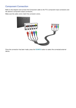 Page 1610
Component Connection
Refer to the diagram and connect the Component cable to the TV's component input connectors and 
the device's component output connectors.
Make sure the cable colors match the connector colors.
Once the connection has been made, press the SOURCE button to select the connected external 
device. 