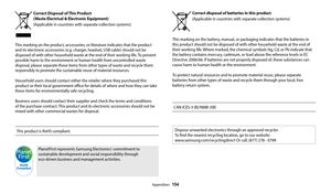Page 155Appendixes  154
Correct Disposal of This Product  
(Waste Electrical & Electronic Equipment)
  (Applicable in countries with separate collection systems)
 
This marking on the product, accessories, or literature indicates that the product 
and its electronic accessories (e.g. charger, headset, USB cable) should not be 
disposed of with other household waste at the end of their working life. To prevent 
possible harm to the environment or human health from uncontrolled waste 
disposal, please separate...