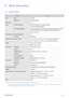 Page 51More Information5-1
5 More Information
5-1 Specifications
 Class B (Information Communication equipment for residential use)
This device is registered for EMC requir ements for home use (Class B). It can be  used in all areas. (Class B equipment 
emits less electromagnetic waves than Class A equipment.)
 
MODEL SP-H03
PanelSize 0.3 inches
ResolutionWVGA (854 x 480)
Aspect ratio 16 : 9
Power Power Consumption Max 12.0W (Operating & Charging at Adapter), 
TYP. 8.5W (Operating at Battery)
Power Supply...