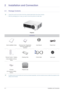 Page 102-1Installation and Connection
2 Installation and Connection
2-1 Package Contents
 • Unpack the product and check if all of the contents listed below have been included.
• Store the packaging box in case you need to move the product at a later date.
 
Projector
 A ceiling mount is not included and must be purchased separate ly. Use the included screws to attach the projector to the 
ceiling mount bracket.
 
CONTENTS
Quick Installation Guide Warranty Card / Registration  Card (Not available in all...