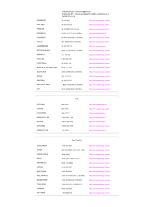 Page 176DE NMA RK38 322  887http://www.samsung.com/dk
FIN L AN D09 693  79 554http://www.samsung.com/fi
FR AN CE08 25 3260 (€ 0,15/min)http://www.samsung.com/fr
GERMA NY01 80 5 -12 12 13  ( €  0,14 /Min)http://www.samsung.de
HU NGA RY06 - 80 -SAMSU NG  (7 26 78 64 )http://www.samsung.com/hu
ITA LIA80 0 SAMSU N G (7 26 78 64 )http://www.samsung.com/it
LU X EM B UR G02 261  03 710http://www.samsung.lu
NETHERLANDS0900 20  200 88  (€  0,10/Min)http://www.samsung.com/nl
NOR W AY23 1 62 7 2 2http://www.samsung.com/no...