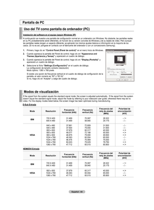 Page 121
Español - 
uso del tV como pantalla de ordenador (PC)
Instalación del software en el equipo (según Windows XP)
A continuación se muestra una pantalla de configuración normal en un ordenador con Windows. No obstante, las pantallas reales en su PC probablemente serán diferentes, en función de su versió\
n concreta de Windows y de su tarjeta de vídeo. Pero aunque las pantallas reales tengan un aspecto diferente, se aplicarán los mi\
smos ajustes básicos e información en la mayoría de los casos....