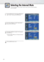 Page 6464
Selecting the Internal Mute
The internal speakers can be muted in order to hear sound from external speakers
youve connected.
1
Press the MENU button. Press the ▲or ▼button to
select “Sound”, then press the ENTER button.
2
Press the ▲or ▼button to select “Internal Mute”,
then press the ENTER button.
3
Press the ▲or ▼button to select “On”, then press
the ENTER button.
• Pressing the ▲or ▼button will alternate between 
“On” and “Off”.
4 
Press the MENU button to exit.
Mode : Custom√Custom√MTS :...
