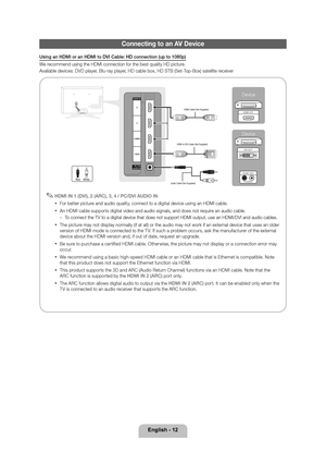 Page 12English - 12
Connecting to an A\lV De\fice
\f