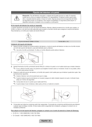 Page 47Español - 22
Fijación del tele\fis\lor a la pared
