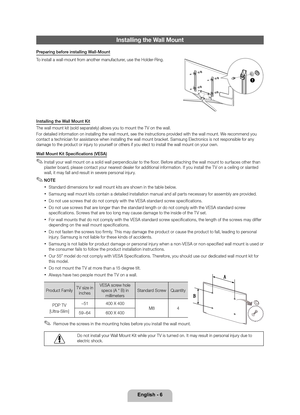 Page 6English - 6
Installing the Wall Mount
