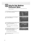 Page 106106
1
Press the MENU button. Press the ▲or ▼button to select
“Picture”, then press the ENTER button.
2
Press the ▲or ▼button to select “Color Weakness”,
then press the ENTER button.
3
Press the ENTER button. Press the ▲or ▼button to select
“On”, then press the ENTER button.
You will also see the items “Red“, “Green“, and 
“Blue“.
• Pressing the ▲or ▼button will alternate between 
“On” and “Off”.
4
Press the ▲or ▼button to select the item you wish to
change, then press the ENTER button.
Press the œor...