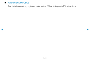 Page 150▶
English
▶
 
■
Anynet+(HDMI-CEC)
For details on set up options, refer to the “What is Anynet+?” instructions.  