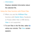 Page 554 
– Information
Displays detailed information about 
the selected file.
Using the View function with Photo Files
 
NWhen you use the AllShare Play  
function with  Family Story, Facebook, 
or Picasa rather than a USB device, 
View  is not supported.
1.  
To sort files in the file lists, select 
} 
using your remote. The View  screen 
appears. 