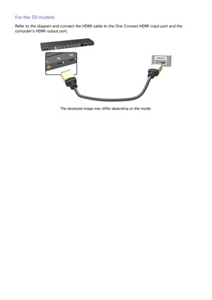 Page 261819
For the S9 models
Refer to the diagram and connect the HDMI cable to the One Connect HDMI input port and the 
computer's HDMI output port.
The displayed image may differ depending on the model. 