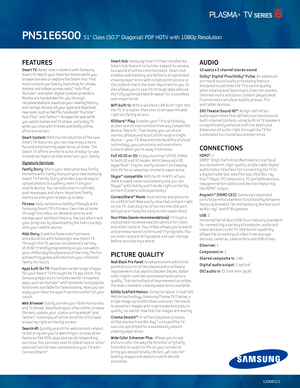 Page 2FEATURES
Sma\ft TV: Never miss a moment with \VSamsung Smart TV\f Watch your \bavorite movies while you browse the web or explore the Smart Hub\f Find  more content you love by searching \bor shows, movies, and videos across vudu,™ Hulu Plus,™  YouTube™ and other dig\Vital content providers\f Movies are handpicked \bor you through recommendations based on your viewing history and ratings\f Access all your apps and download new ones, such as Net\blix, Facebook,®  YouTube,™ Hulu Plus,™  and Twitter™!...