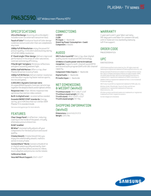 Page 2SPECIFICATIONS 
U ltra Slim design: Stunning ultra slim depth –  
includes tuner (no external transceiver box).
Touch of Color™: E xclusive Touch of Color design 
combines texture and color that can complement 
any room.
1080p Ful l H d Resolut ion: enjoy the powerful 
picture quality, v iv id colors and stunning clar ity 
of Ful l HD 1080p resolut ion.
E
3-Panel single-f ilter design: Delivers improved 
performance in the areas of color saturat ion, 
contrast and energy eff iciency.
FilterBright®...