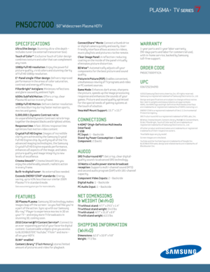 Page 2SPECIFICATIONS 
U ltra Slim design: Stunning ultra-slim depth –  
includes tuner (no external transceiver box).
Touch of Color™: E xclusive Touch of Color design 
combines texture and color that can complement 
any room.
1080p Ful l H d resolut ion: Enjoy the powerful 
picture quality, v iv id colors and stunning clar ity 
of Ful l HD 1080p resolut ion.
E
3-Panel single-f ilter design: Delivers improved 
performance in the areas of color saturat ion, 
contrast and energy eff iciency.
FilterBright®...