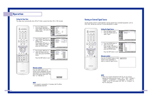 Page 21Setting the Sleep TimerThe sleep timer automatically shuts off the TV after a preset time (from 30 to 180 minutes).
41
40
Operation
1
Press the MENU button.
Press the 
…
or 
†
button to
select “Setup”, then press the
ENTER button.
2
Press the 
…
or 
†
button to
select “Time”, then press the
ENTER button.
Press the 
…
or 
†
button to
select “Sleep Timer”, then
press the ENTER button.
3
Press the 
…
or 
†
button to
select the preset time you
want, then press the ENTER
button.
Press the EXIT button to...