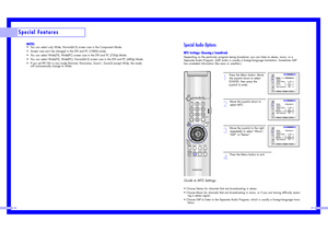 Page 3059
NOTES•You can select only Wide, Normal(4:3) screen size in the Component Mode.
•Screen size can’t be changed in the DVI and PC (1080i) mode.
•You can select Wide(TV), Wide(PC) screen size in the DVI and PC (720p) Mode.
•You can select Wide(TV), Wide(PC), Normal(4:3) screen size in the DVI and PC (480p) Mode.
•If you set PIP ON in any mode (Normal, Panorama, Zoom1, Zoom2) except Wide, the mode
will automatically change to Wide.
Special Features
58
Special Audio OptionsMTS Settings: Choosing a...