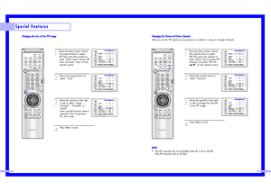 Page 3569
68
Changing the Picture-in-Picture ChannelAfter you set the PIP signal source (antenna or cable), it is easy to change channels.
1
Press the Menu button. Move
the joystick down to select
PIP, then press the joystick to
enter. Quick way to access PIP
channel: Just press “PIP CH
(,)” on the remote control. 
2
Move the joystick down to
select “Channel”.
3
Move the joystick to the right
or left to change the channel
of the PIP image. 
4
Press Menu to exit.
NOTE•The PIP channels are not available when RF...