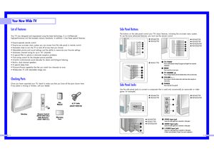 Page 713
12
Side Panel ButtonsThe buttons on the side panel control your TV’s basic features, including the on-screen menu system. 
To use the more advanced features, you must use the remote control.Side Panel JacksUse the side panel jacks to connect a component that is used only occasionally (a camcorder or video
game, for example). 
List of FeaturesYour TV was designed and engineered using the latest technology. It is a full-featured, 
high-performance unit that exceeds industry standards. In addition, it...