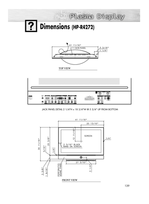 Page 139139
Dimensions (HP-R4272)
JACK PANEL DETAIL 2 1/4H x 18 3/4W @ 5 3/4 UP FROM BOTTOM
BN68-00825G-X0Eng_134~145  4/25/05  11:25 AM  Page 139 