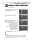 Page 117117
1
Press the MENU button.
Press the ▲or ▼button to select “Setup”, then press
the ENTER button.
2
Press the ▲or ▼button to select “Screen Burn
Protection”, then press the ENTER button.
3
Press the ▲or ▼button to select “All White” or “Signal
Pattern”, then press the ENTER button.
•  All White: This function removes after-images on the 
screen by changing the color of pixels to 
white. Use this function when there are 
remaining after-images or symbols on the 
screen especially when you displayed a...