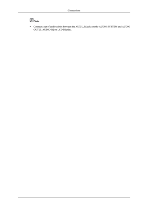 Page 28 Note
• Connect a set of audio cables between the AUX L, R jacks on the AUDIO SY\
STEM and AUDIO
OUT [L-AUDIO-R] on LCD Display. Connections 