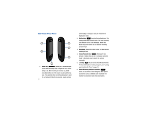 Page 1612Side Views of Your Phone1.
Volume key
: (
) allows you to adjust the ringer 
volume while in standby mode or adjust the voice volume 
during a call. When receivi ng an incoming call, briefly 
press down either end of the  volume key to mute the ring 
tone. Press and hold  either end of the volume key to reject 
the call and send it directly to voicemail. Adjusts text size  when reading a message or using the browser in the 
Applications folder.
2.
Multitask key
: ( ) launches the multitask menu. This...