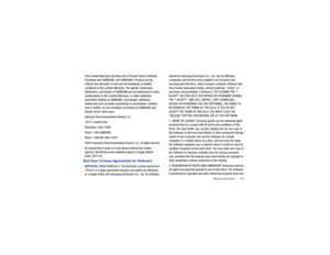 Page 187Warranty Information       183
This Limited Warranty allocates risk of Product failure between 
Purchaser and SAMSUNG, and  SAMSUNGs Product pricing 
reflects this allocation of risk and the limitations of liability 
contained in this Limited Warra nty. The agents, employees, 
distributors, and dealers of SAMSU NG are not authorized to make 
modifications to this Limited  Warranty, or make additional 
warranties binding on  SAMSUNG. Accordingly, additional 
statements such as dealer advertising or...