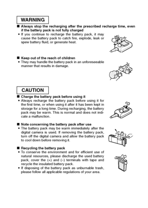 Page 21English18
kAlways stop the recharging after the prescribed recharge time, even
if the battery pack is not fully charged
iIf you continue to recharge the battery pack, it may
cause the battery pack to catch fire, explode, leak or
spew battery fluid, or generate heat. 
kKeep out of the reach of children
iThey may handle the battery pack in an unforeseeable
manner that results in damage. 
kCharge the battery pack before using it 
iAlways recharge the battery pack before using it for
the first time, or when...