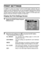 Page 106103English
PRINT SETTINGS
In addition to using your printer to print out still images captured with your
camera, as with conventional film, you can have prints made at shops offering
digital print services. Moreover, this camera is DPOF-compatible, so you can
use the camera to specify the number of prints, whether or not the date is dis-
played on the print, and also to specify an index print.
Display the Print Settings Screen
1 Display the EXPERT Mode Playback
Setting Screen.
2 Select the print settings...