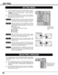 Page 3232
SETTING
SETTING MENU
Press the MENU button and the ON-SCREEN MENU will appear.
Press the POINT LEFT/RIGHT buttons to select SETTING
and press the SELECT button.  Another dialog box
SETTING Menu will appear. 
Press the POINT DOWN button and a red-arrow icon will appear.
Move the arrow to the item that you want to set, and then press
the 
SELECT button to set it On or Off.  
1
2
Blue backWhen this function is in the On position, this projector
will produce a blue image without video noise on the
screen...