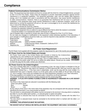 Page 9
9

Compliance
Federal Communications Commission Notice
Note:	This	equipment	 has	been	 tested	 and	found	 to	comply	 with	the	limits	 for	a	Class	 B	digital	 device,	 pursuant	
to	 Part	 15	of	the	 FCC	 Rules.	 These	limits	are	designed	 to	provide	 reasonable	 protection	against	harmful	
interference	 in	a	residential	 installation.	 This	equipment	 generates,	 uses,	and	can	radiate	 radio	frequency	
energy,	 and	if	not	 installed	 and	used	 in	accordance	 with	the	instructions,	 may	cause	 harmful...