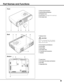 Page 99
Part Names and Functions
Bottom Back Front
qPower Cord Connector
wInfrared Remote Receiver
eProjection Lens
rLens Cover(See page 54 for attaching.)
tAir Intake Vent
qwert
qExhaust Vent
qwer
qLamp Cover
wAir Intake Vent (back and bottom)
eAir Filter 
rAdjustable Feet
r
qew
t
u
y
wTop Controls and Indicators
eFocus Ring
rZoom Ring
tAir Intake Vent
yTerminals and Connectors
uSpeaker
CAUTION
Hot air is exhausted from the exhaust
vent.  Do not put heat-sensitive
objects near this side. 