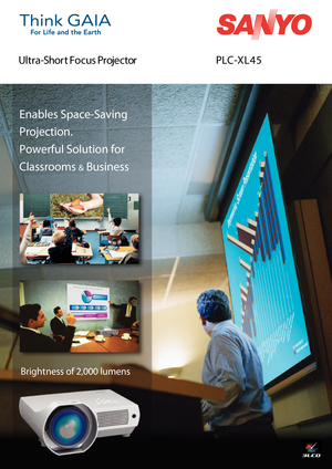 Page 1
 
PLC-XL45Ultra-Short Focus Projector
Brightness of 2,000 lumens 
Enables Space-Saving 
Projection.
Powerful Solution for
Classrooms & Business 