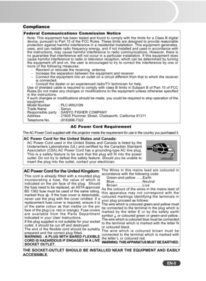 Page 6
EN-5
Compliance
Federal Communications Commission NoticeNote: This equipment has been tested and found to comply with the limits for a Class B digital
device, pursuant to Part 15 of the FCC Rules. These limits are designed to provide reasonable
protection against harmful interference in a residential installation. T\
his equipment generates,
uses, and can radiate radio frequency energy, and if not installed and u\
sed in accordance with
the instructions, may cause harmful interference to radio...