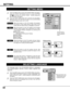 Page 3232
SETTING
SETTING MENU
Press the MENU button and the ON-SCREEN MENU will appear.
Press the POINT LEFT/RIGHT buttons to select SETTING
and press the SELECT button.  Another dialog box
SETTING Menu will appear. 
Press the POINT DOWN button and a red-arrow icon will appear.
Move the arrow to the item that you want to set, and then press
the 
SELECT button to set it On or Off.  
1
2
Blue backWhen this function is in the On position, this projector
will produce a blue image without video noise on the
screen...