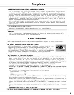 Page 99
AC Power Cord for the United Kingdom:
 This  cord  is  already  fitted  with  a  moulded  plug  incorporating  a  fuse,  the  value  of  which  is  indicated  on  the  pin 
face  of  the  plug.  Should  the  fuse  need  to  be  replaced,  an  ASTA  approved  BS  1362  fuse  must  be  used  of  the 
same  rating,  marked  thus 
A S A.  If  the  fuse  cover  is  detachable,  never  use  the  plug  with  the  cover  omitted.  If  a 
replacement fuse cover is required, ensure it is of the same colour as...