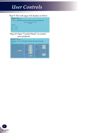 Page 3534
English
User Controls
Step 9: The web page will display as below:
Step 10: Open “Control Panel” to control 
your projector. 