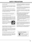 Page 33
SAFETY PRECAUTIONS
All the safety and operating instructions should be read before
the product is operated.
Read all of the instructions given here and retain them for later
use.  Unplug this projector from AC power supply before
cleaning.  Do not use liquid or aerosol cleaners.  Use a damp
cloth for cleaning.
Follow all warnings and instructions marked on the projector.
For added protection to the projector during a lightning storm,
or when it is left unattended and unused for long periods of
time,...