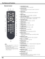 Page 14
Remote Control
Part Names and Functions
q
t
e
!0
i
!4
r
!5
!3
!1
w
y
u
o
!7
!2
!8
!6
!9
@0
e	LIGHT button
  Light the buttons on the remote control for about 10 
seconds.
r MENU button
  Open or close the On-Screen MENU.  (pp.25-26)
t POINT ed 7 8 buttons
   –  Select an item or adjust the value in The ON-SCREEN MENU.
   –Pan the image in DIGITAL ZOOM +/– mode. (p.40)
y LENS SHIFT button
  Select the LENS SHIFT function.  (p.27, 29)
!5 FOCUS buttons
  Adjust the focus.  (p.29)
u ZOOM buttons
  Zoom in...