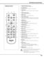 Page 1111
Part Names and Functions
IMAGE ADJ.
LIGHT
LAMPNO
SHOWFREEZE
MENURESET
OK
IMAGESCREEN
BRIGHT
BRIGHTNESS CONTRAST
COLOR
CONT.
LENS IRIS
IRIS
PRESET USER
IMAGE
COMPONENT
VIDEO
C1/C2
PCH1/H2
S-VIDEO
INPUT
CXVT
LAMP CONTROL
HDMI
INFO.
ON/STAND-BY
Remote Control
qwe
! 5
r LAMP CONTROL button
Select a lamp mode (pp.22, 29).
eLIGHT button
Light up the remote control  buttons for about 10 seconds
(p.22).
wNO SHOW button
Temporarily turn off the image on the screen (p.23).
!3COLOR button
Adjust the color...