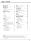 Page 33
Table of Contents
TRADEMARKS
● Apple, Macintosh, and PowerBook are trademarks or registered trademarks \
of Apple Computer, Inc.
● IBM, VGA, XGA, and PS/2 are trademarks or registered trademarks of Inter\
national Business Machines, Inc.
● Each name of corporations or products in this owner’s manual is eithe\
r a trademark or a registered trademark of its
respective corporation.
Features and Design  . . . . . . . . . . . . . . . . . . . 2
T able of Contents  . . . . . . . . . . . . . . . . . . . . . 3...